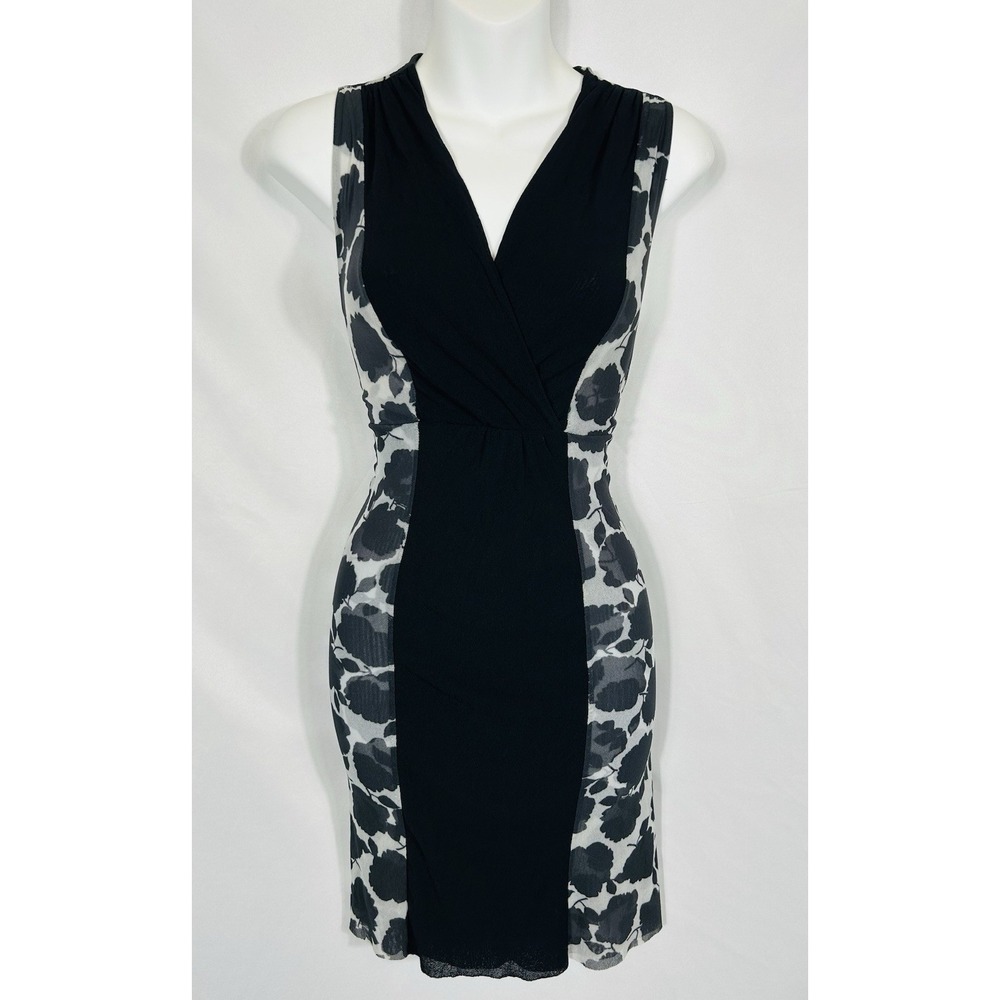 Vintage WHBM Dark Floral Micro Mesh Y2K Dress Size S 00s Whimsigoth Fairy Grunge